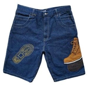 NOS Raw Blue Denim Jeans Mens Shorts Hip Hop Streetwear Work Boots Loose…